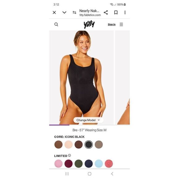 New XL-XXL Fabletics Yitty Black Nearly Naked Shaping Thong Bodysuit Shapewear - Picture 1 of 6